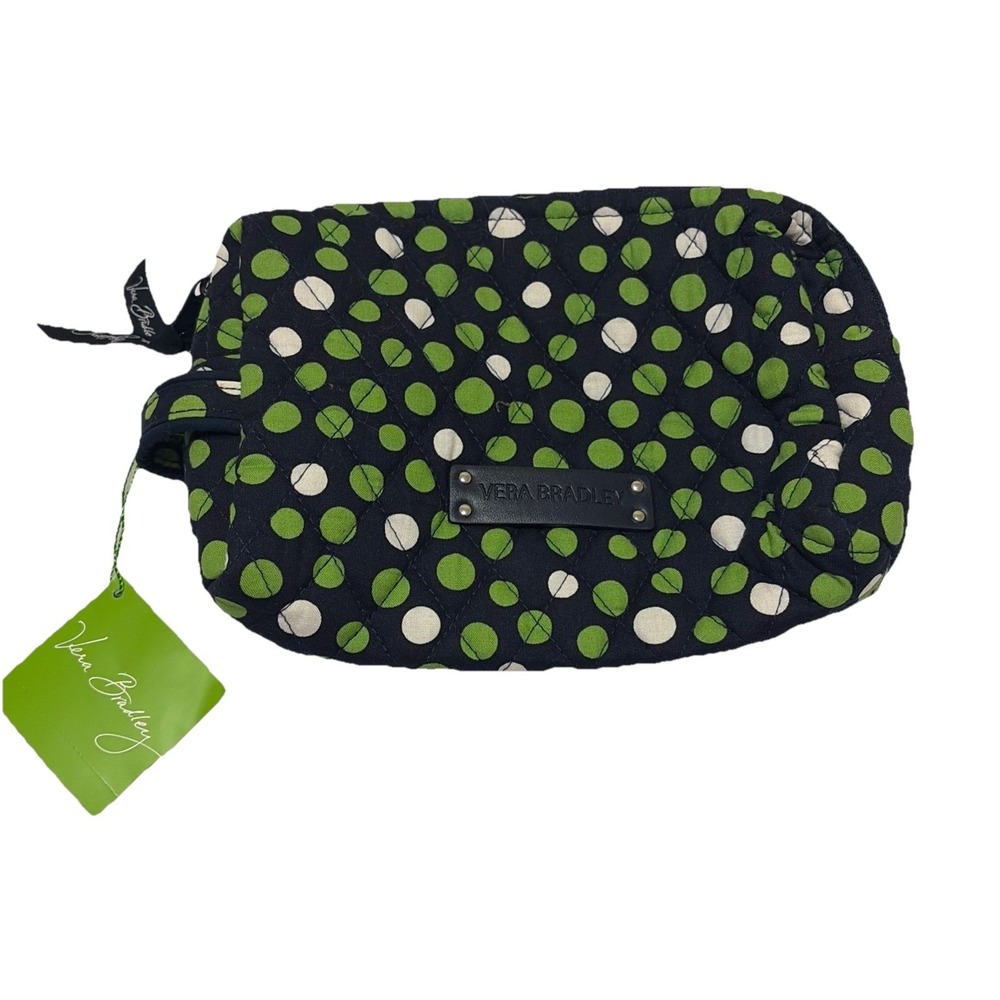 Vera Bradley Cosmetic Medium Lucky Dots Blue Polka Dots Green White Zip Closure‎
